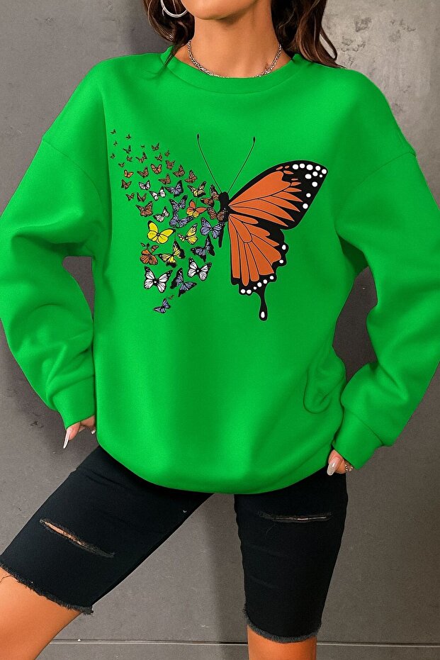 3 Yarn Combed Cotton Butterfly Printed Unisex Sweatshirt