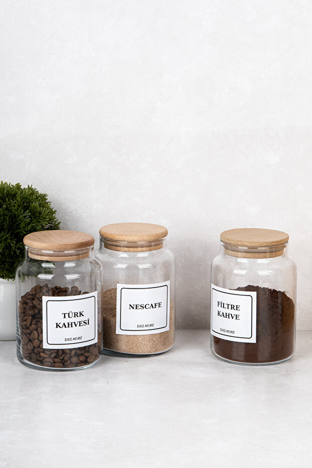 3'lü Kahve Seti Vakum Kapaklı Etiket Hediyeli Saklama Kavanozu Kahve Köşesi Saklama Kabı 800 ml - 2