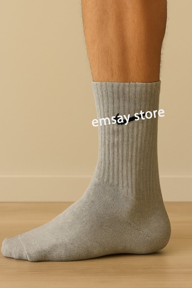 3-Piece Sports, College Socks Unisex Everyday Gray, Black Set 100% Cotton Branded