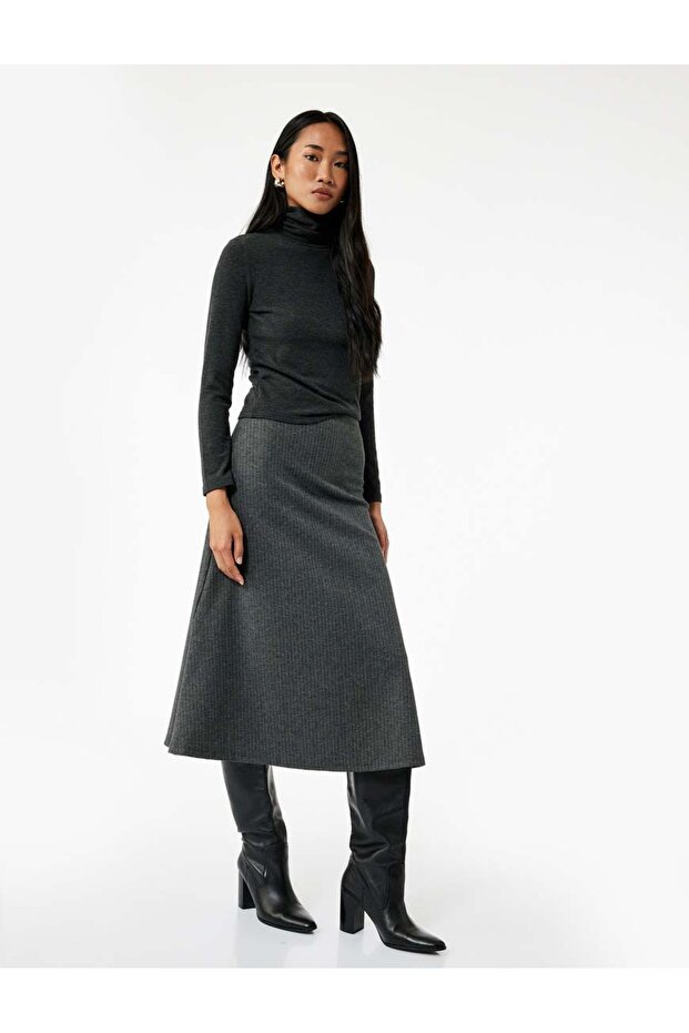 Midi Flared Skirt with Metallic Thread Detail