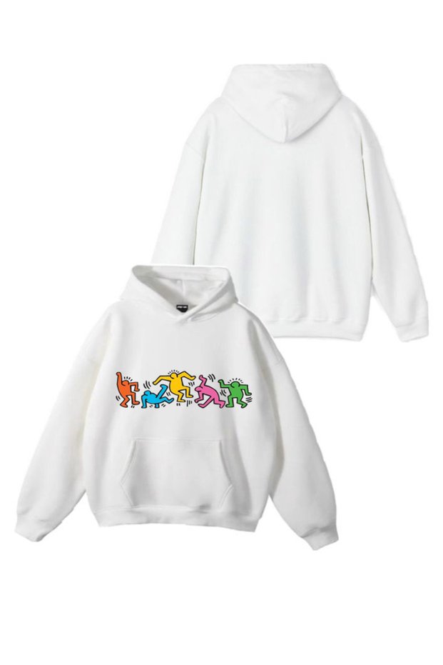 New Season Rainbow People Printed 3 Yarn Cotton Hooded Sweatshirt