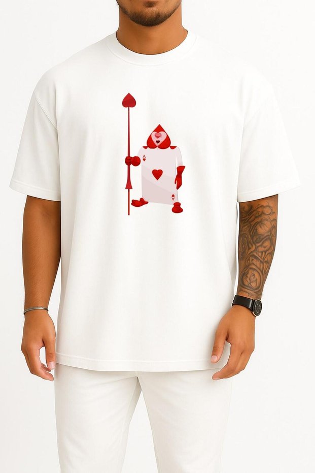 Oversize Alice in Wonderland Heart Card Ace Chest Design Unisex T-Shirt
