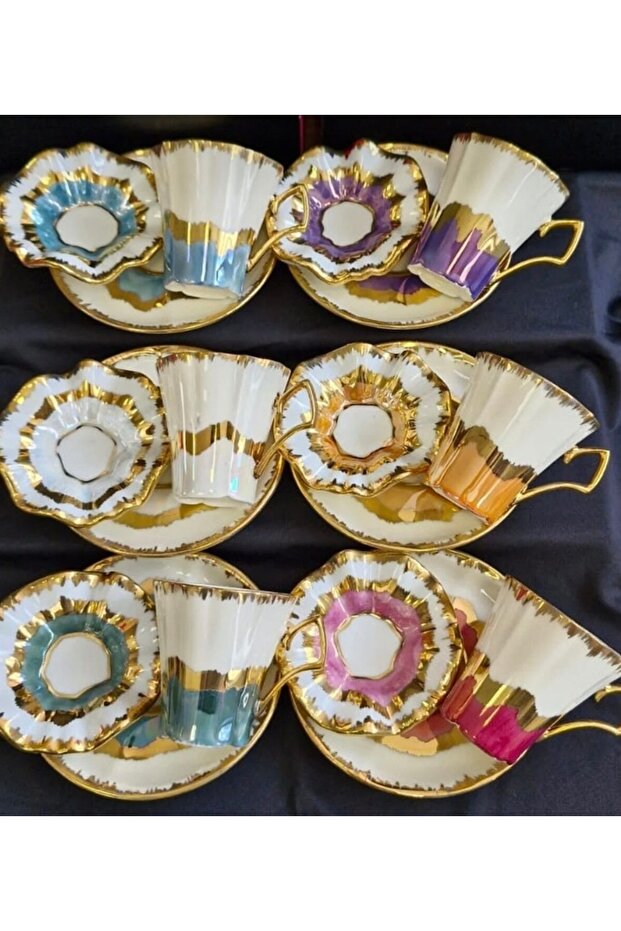 ESTERHOMEDECOR 6-Piece porcelain hand-painted coffee cup set and 6-piece Turkish delight bowl