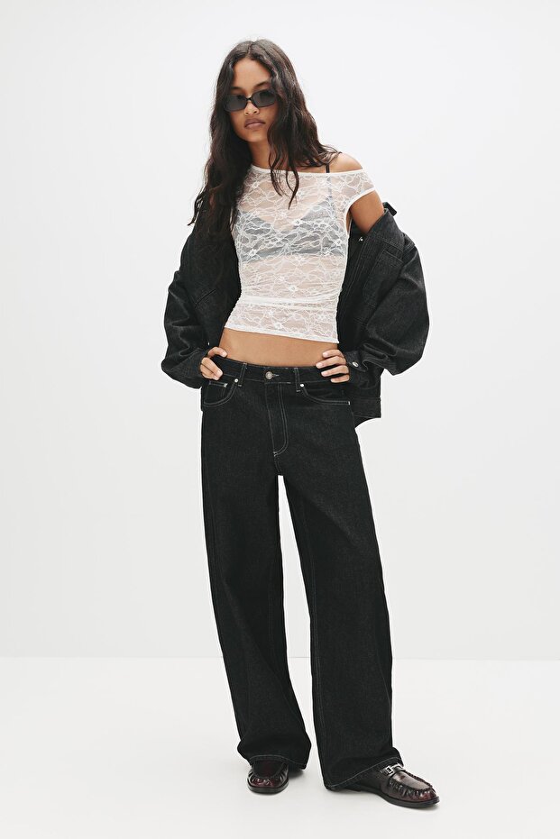 Asimetrik dantel bluz - 4