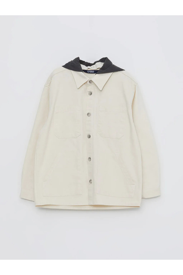 LCW Kids Bej Kapüşonlu Basic Uzun Kollu Gabardin Erkek Çocuk Gömlek Ceket - 2