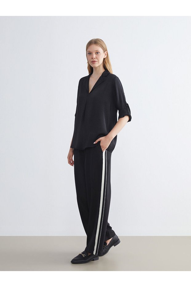 Texx Store Quality Lcw Grace Black Polyviscon Straight Loose & Wide Leg Women's Trousers
