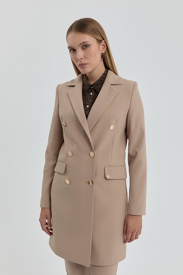 Kruvaze Blazer Ceket Bej - 1