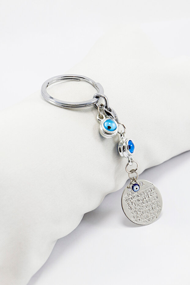 Small Evil Eye Metal Ayetel Kursi Prayer Keychain, Gift Bag Ornament