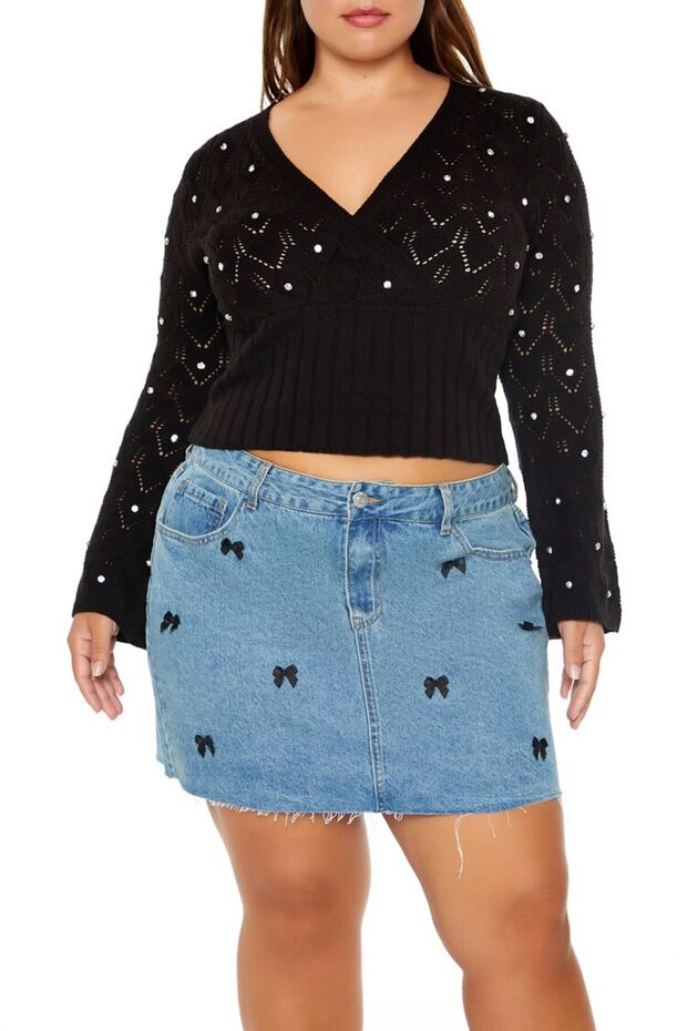 Plus Size Taş Detaylı Kazak - 2