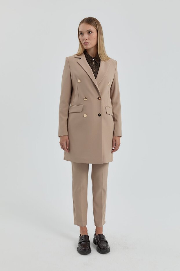 Kruvaze Blazer Ceket Bej - 3