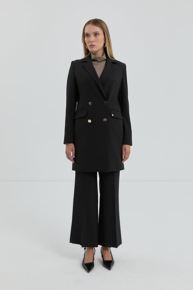 Kruvaze Blazer Basic Ceket Siyah - 2