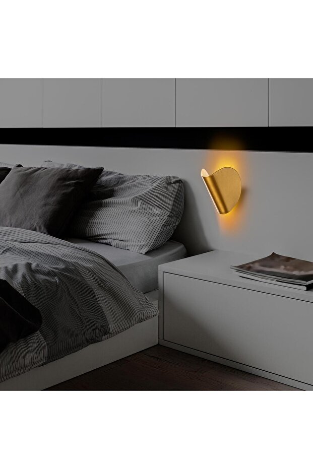 Modern Led'li Aplik Parlak Gold Ambiyans Tekli Duvar Led Aydınlatma, 3000K Sarı Işık HEYBE-13624 - 1