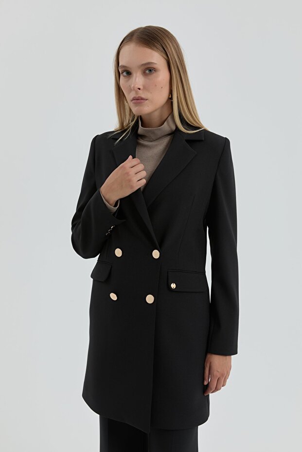 Kruvaze Blazer Basic Ceket Siyah - 3