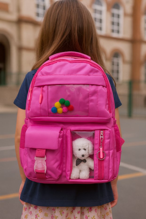 Orthopedic Korean Primary and Secondary School Backpack with Plush Teddy Bear and 6-Pocket Pads