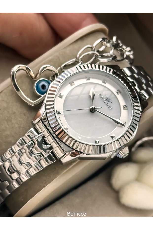 Women's Wristwatch, Silver Color Steel Band Vip Model, with Bracelet Gift