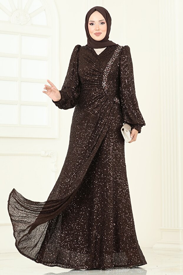 SUAL Önü Drape Detaylı Abiye 5238D170-MS Kahve - 2