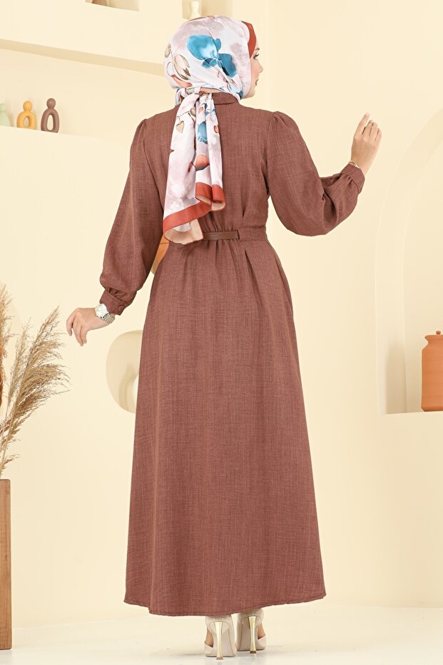 Beli Kemer Detaylı Sofia Elbise 3159HBS856-MS Kahve - 5