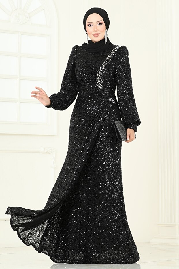 SUAL Önü Drape Detaylı Abiye 5238D170-MS Siyah - 1