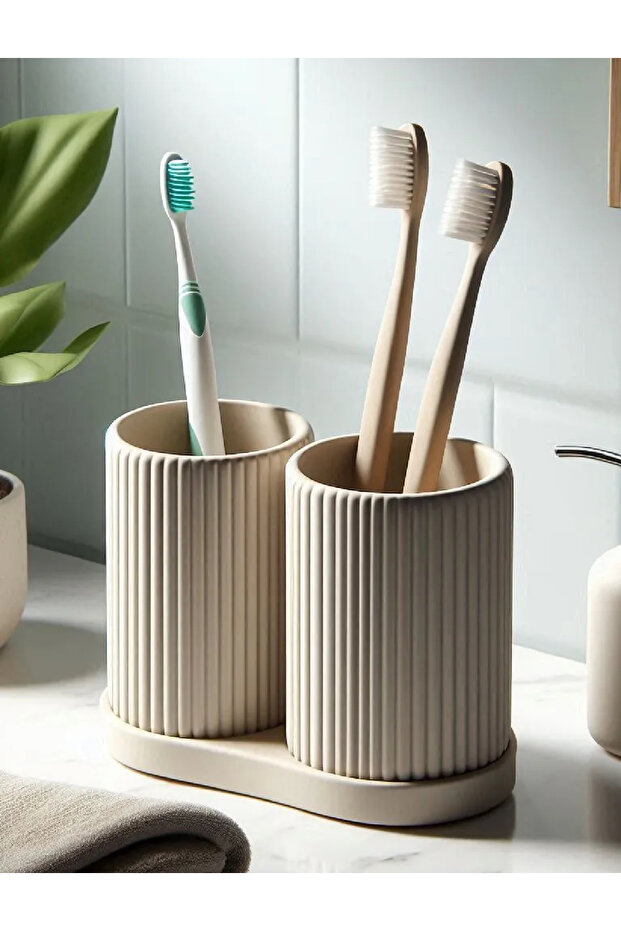 Striped Double Toothbrush Holder Series - Modern Bathroom Organizer