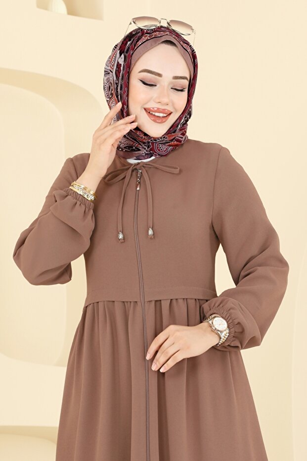 Yakası Bağcıklı Krep Ferace 0050BG354-MS Koyu Vizyon - 4
