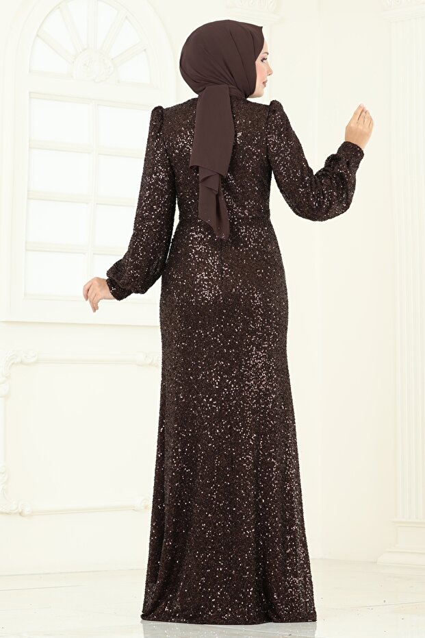 SUAL Önü Drape Detaylı Abiye 5238D170-MS Kahve - 4