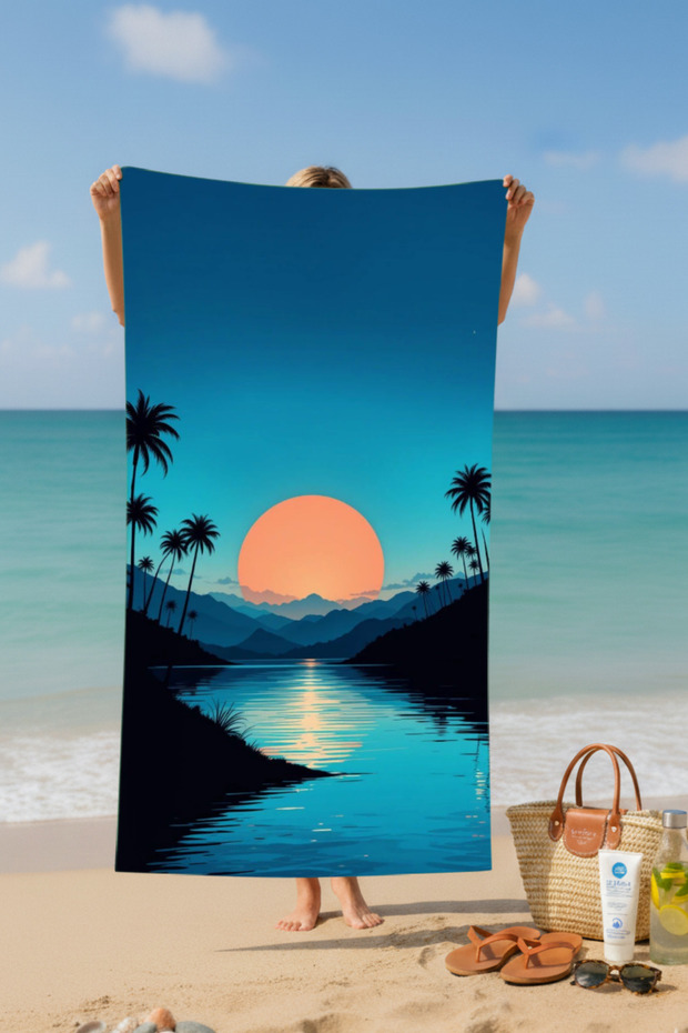 منشفة شاطئ قطنية بنقشة شمسية – تصميم منقوش – 75×150 سم - 2