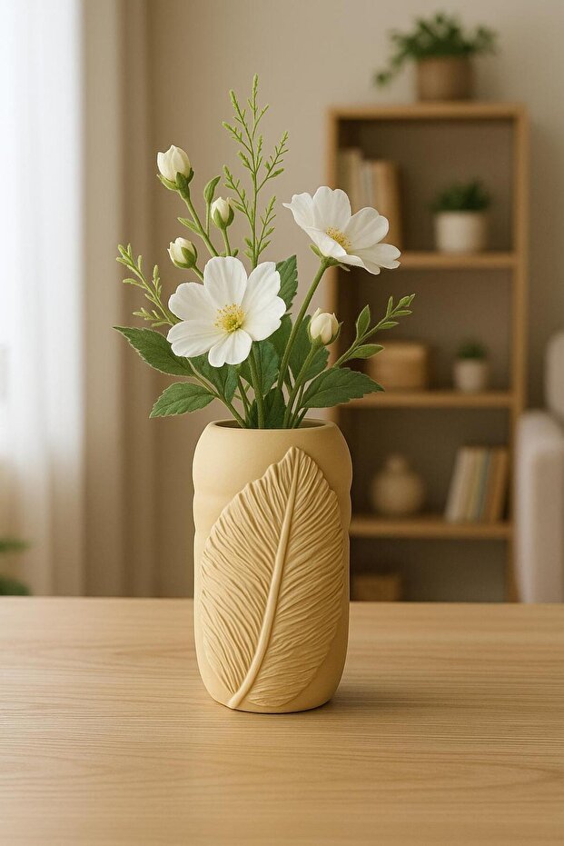 3D Baskı Yaprak Desenli Dekoratif Vazo | Modern ve Şık Tasarım - 2