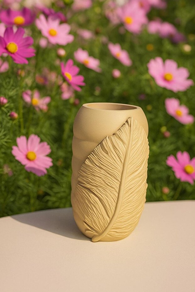 3D Baskı Yaprak Desenli Dekoratif Vazo | Modern ve Şık Tasarım - 1