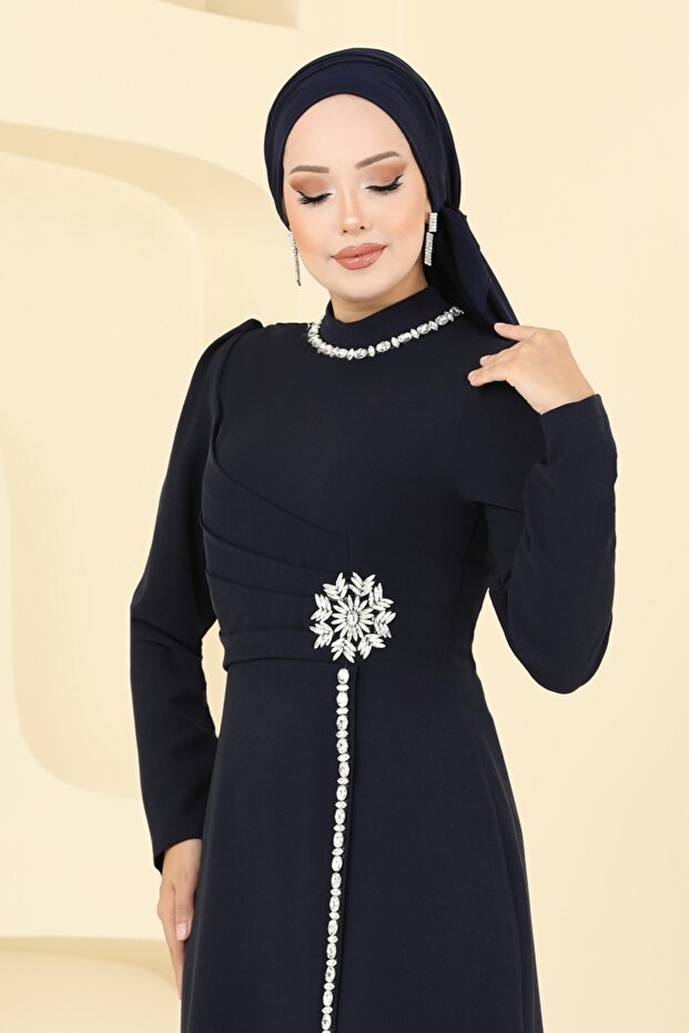 Taş Detaylı Krep Abiye 8116ABK1075-MS Laci - 4