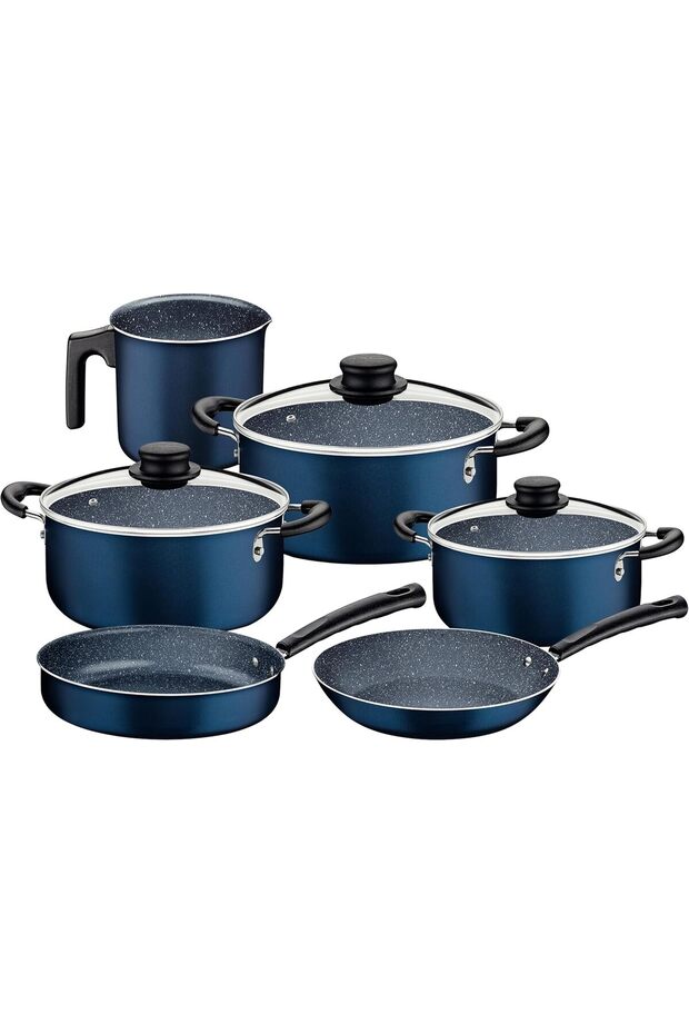 9 Pieces Blue Aluminum Cookware Set with Interior and Exterior Starflon Max Nonstick Coat