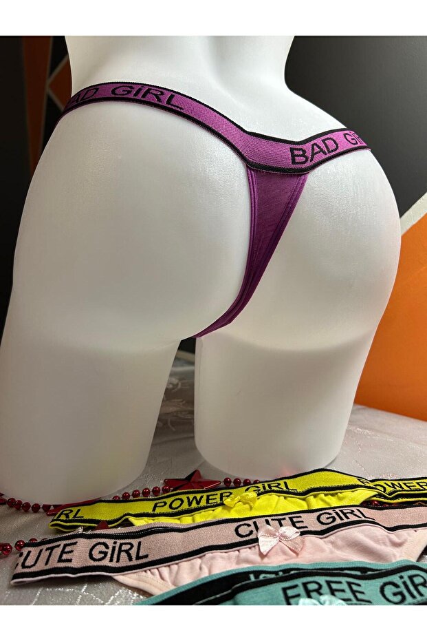 Pamuklu Modern Yazılı String Kadın Tanga 5 Adet - 3