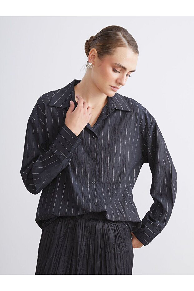 LCW Modest Çizgili Kadın Gömlek Tunik - 1