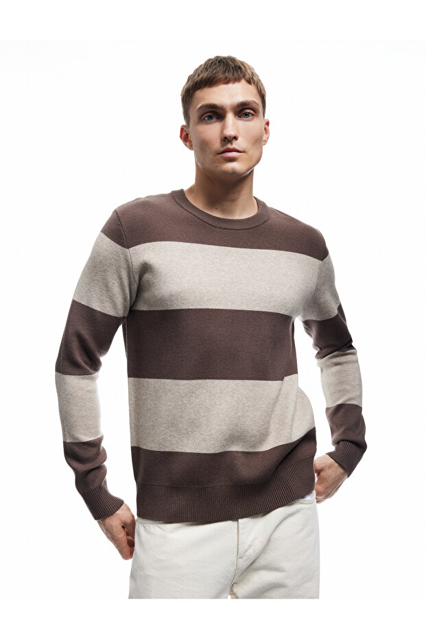 Long Sleeve Crew Neck Striped Sweater