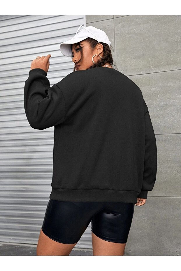 Biritich Columbia 1886 Sweatshirt - Black Printed Oversize Ribbed Crew Neck