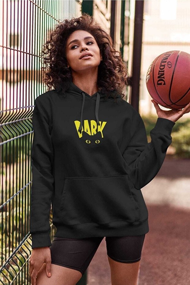 3 Thread Women's Oversize Dark Cat Hooded Sweatshirt
