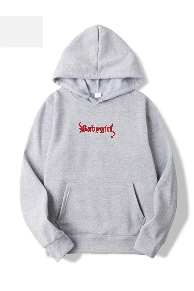3 Thread Unisex Gray Hooded Oversize Babygirl Sweatshirt