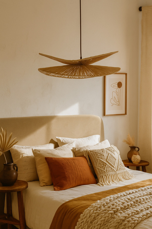 Hasır Sarkıt Avize 2 Şeritli avize / Bohem avize / Salon Modern Avize / Hasır Rattan Bambu Avize - 2