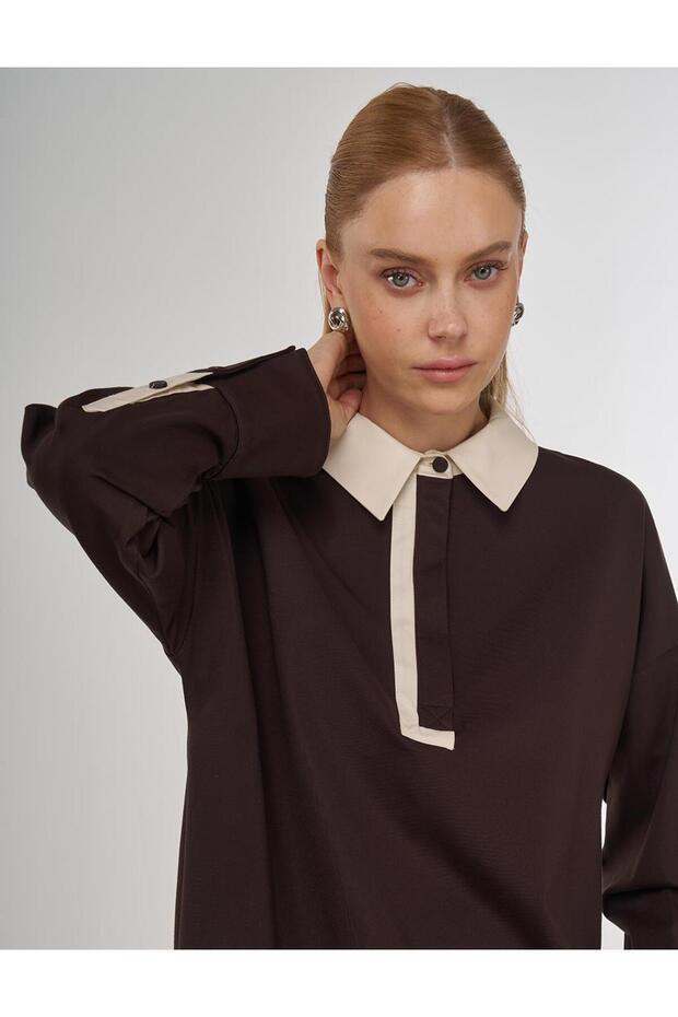 Manşet Detaylı Tunik Koyu Kahve - 8