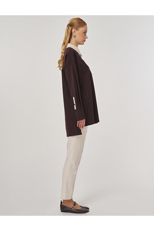 Manşet Detaylı Tunik Koyu Kahve - 7