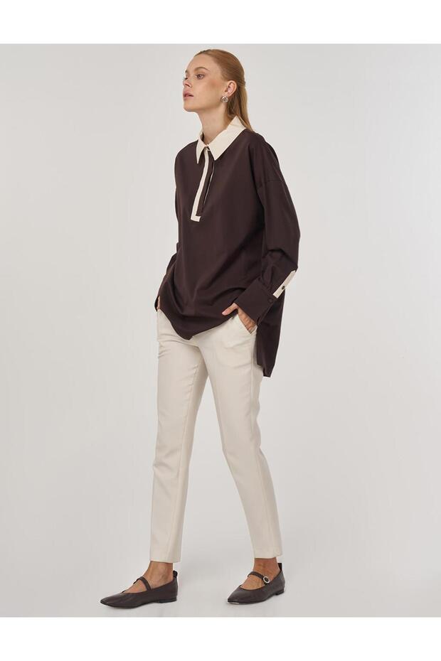 Manşet Detaylı Tunik Koyu Kahve - 2