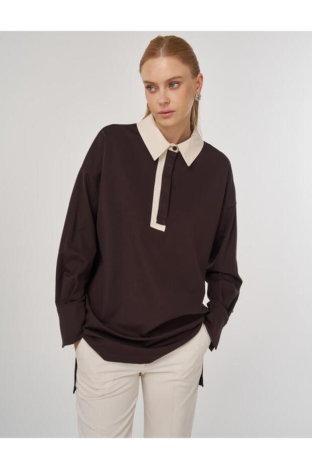 Manşet Detaylı Tunik Koyu Kahve - 1