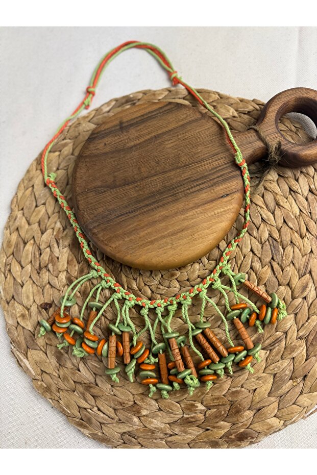 El yapımı örme ahşap boncuklu uzun kolye - 3