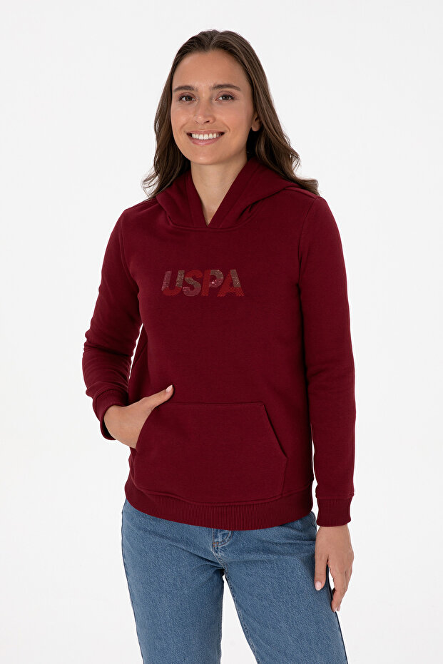Women's Burgundy Hooded Basic Sweatshirt 50307711-Vr014