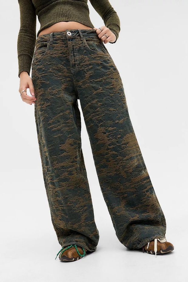 Ashe Vintage Camouflage Thread Detailed Baggy Jeans (Suitable for Heights of 170 cm and Above)