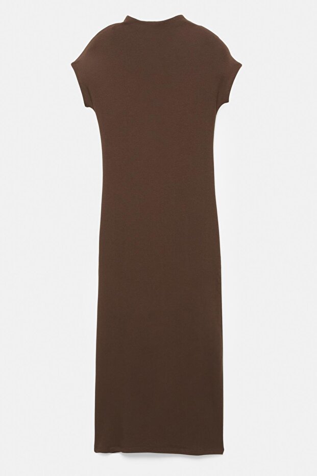 Dik yakalı midi elbise - 6