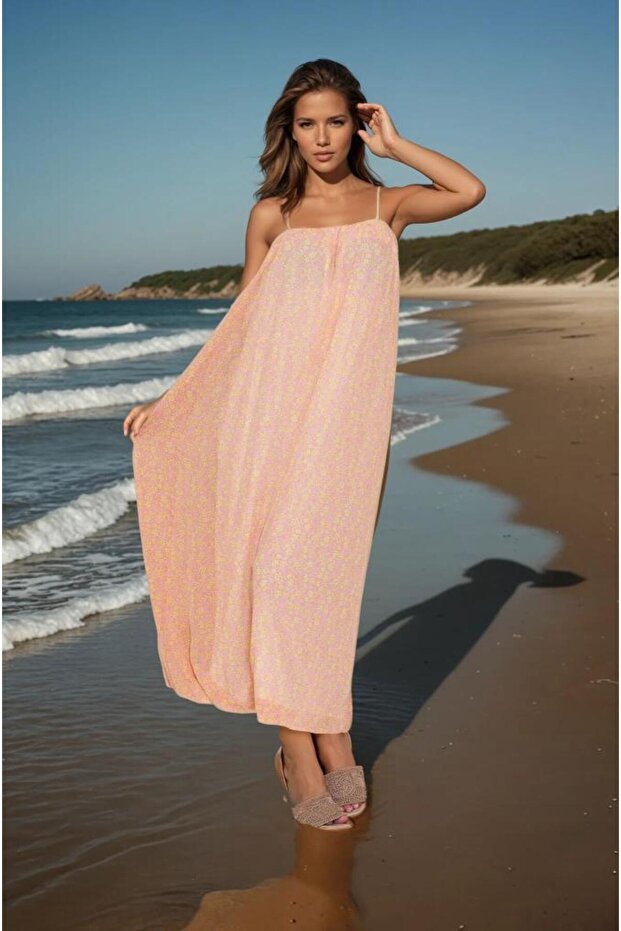 Women's Strapless Lined Chiffon Midi Summer Dress 700-3753374