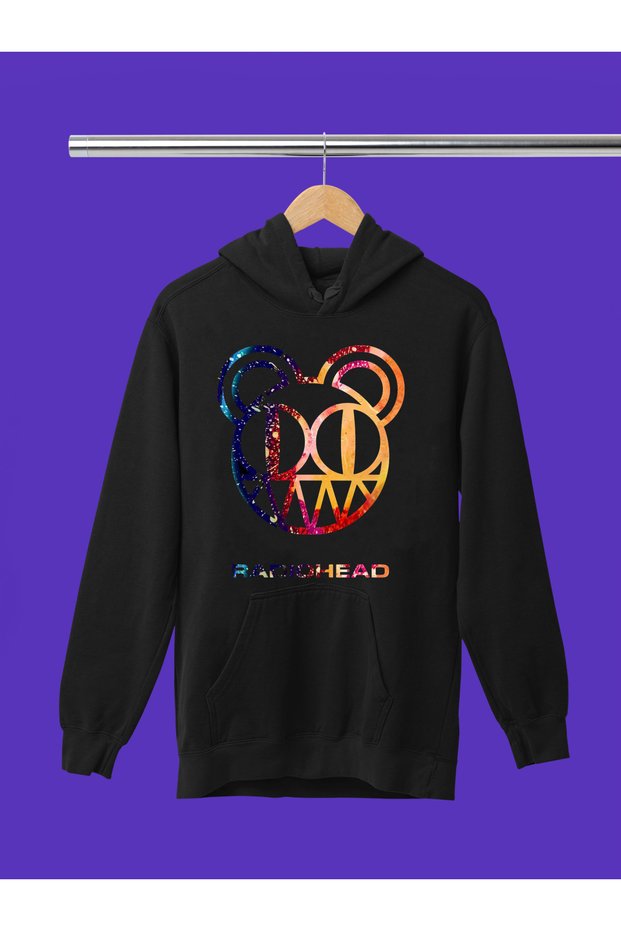 Radiohead Printed Cotton Long Sleeve Ribbed 3-Ply Hooded Rock Sweatshirt