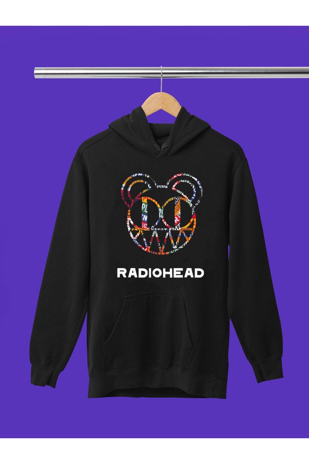 Radiohead Printed Cotton Long Sleeve Ribbed 3-Ply Hooded Rock Sweatshirt