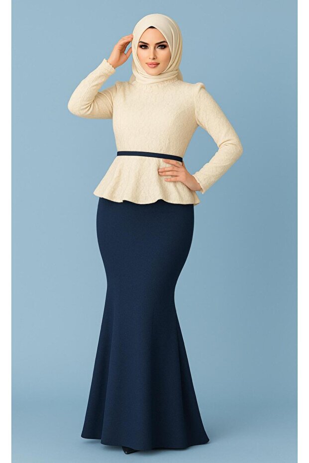 Fish Skirt Gathering Stylish Design Hijab Evening Dress