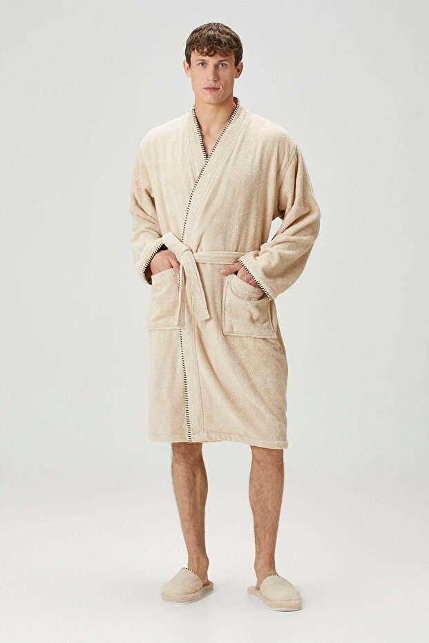 Shadow 100% Cotton Men's Bathrobe Beige